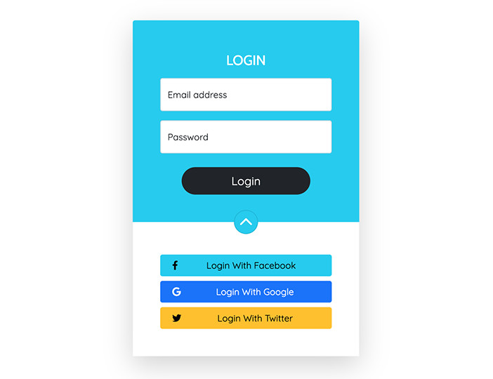Login form with drawer containng socila login links