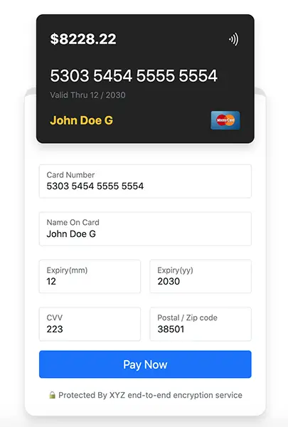 Visual card payment page