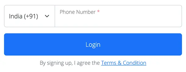 Phone numbe login form